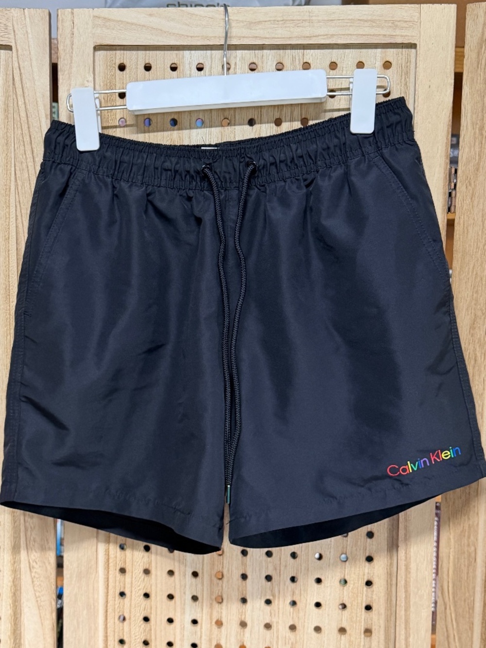 Calvin Klein Black Swim Trunks Rainbow Logo Men's Medium